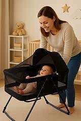 Viena Portatif Anne Yanı Beşik Yataklı Fermuarlı Yıkanabilir File Sepet Hamak Beşik