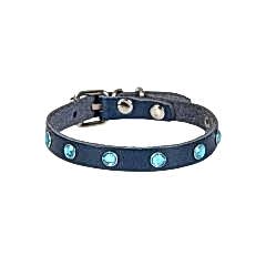 CATTİE TAŞLI DERİ KEDİ TASMASI ROYALMAVİ 1,5X27-33