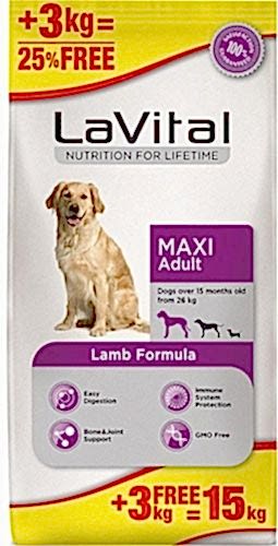 LaVital Maxi Adult Kuzu Etli 12 kg + 3 kg Büyük Irk Yetişkin Köpek Maması
